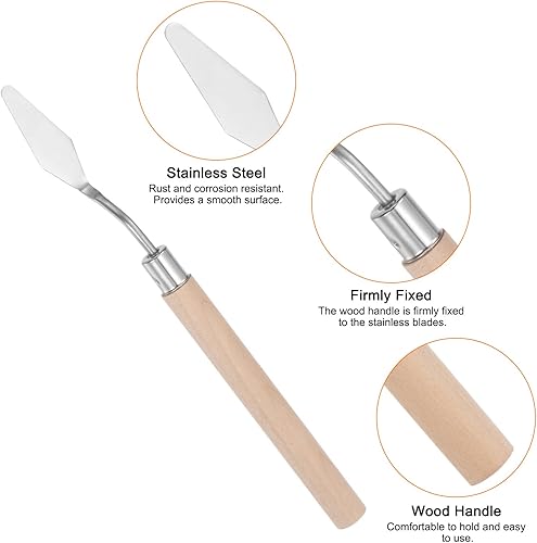 Miniatura 4 de 2pcs No.6 Paleta Cuchillos 0.472 in Ancho Acero Inoxidable Pequeña Espátula Puntuosa Pintura Cuchillo de Paleta con Mango de Madera para Óleo