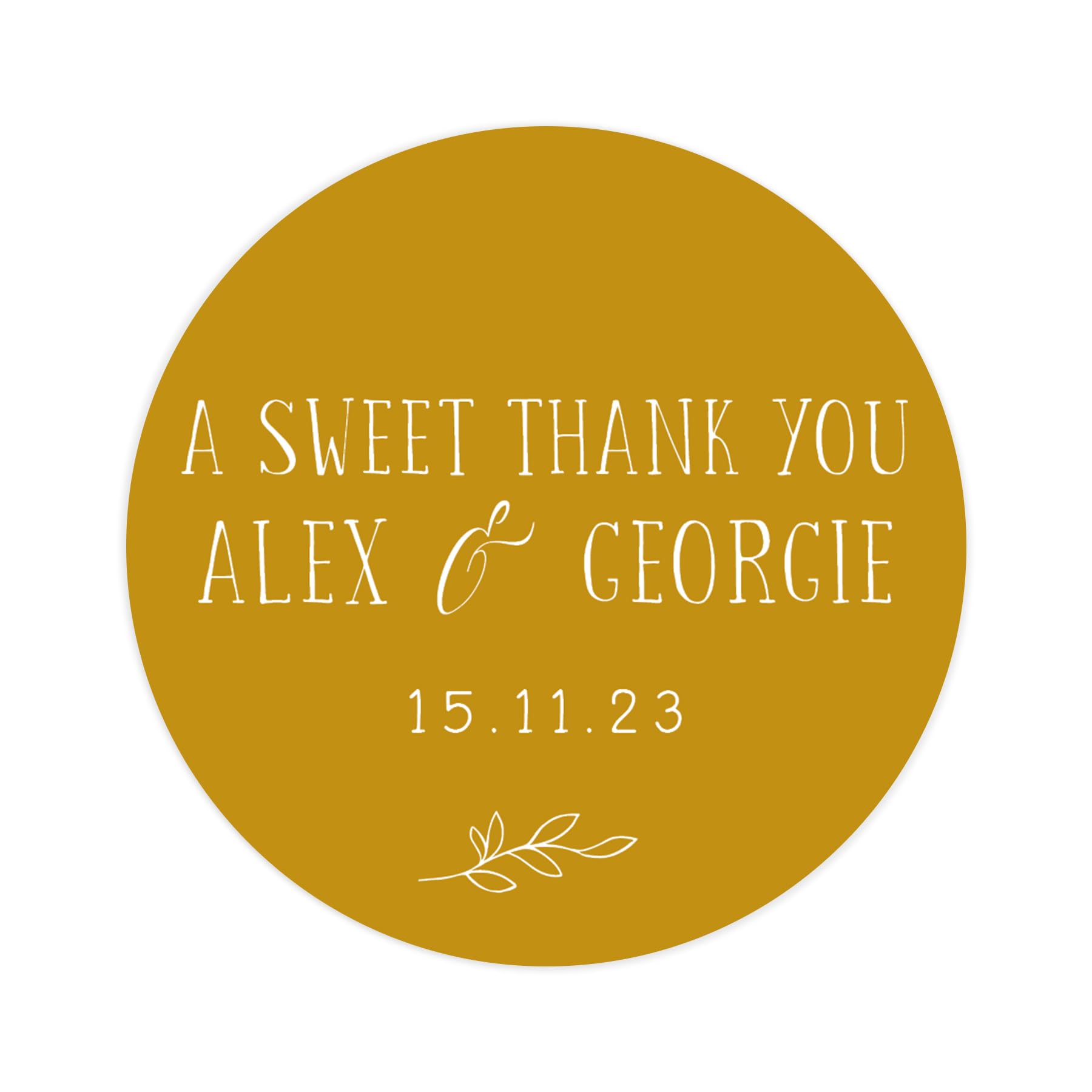 Personalised a sweet thank you wedding stickers | wedding labels | favor sticker | wedding favors thank you stickers | 35 round stickers - per sheet (Mustard)