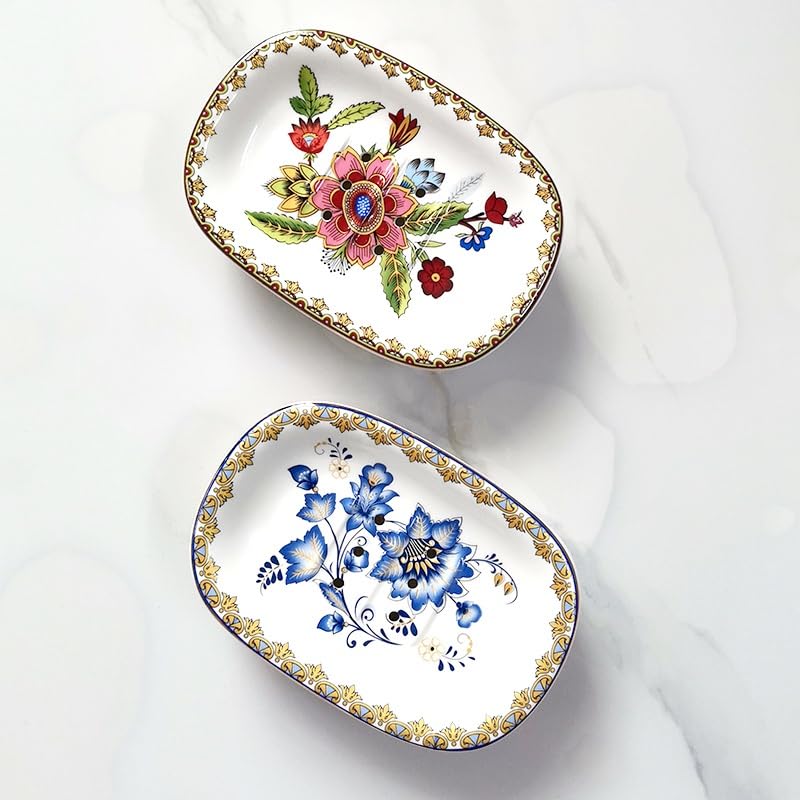 Self Draining Soap Dish, Double-layer Bar Soap Tray, White Ceramic Soap Dish with Elegant Patterns (Style E) - Image 4