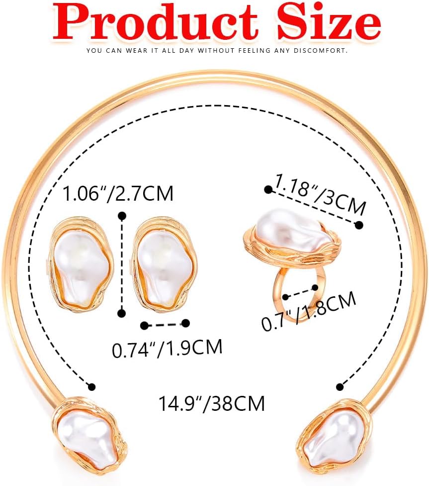 Baroque Pearl Choker Neckalce Set Irregular Pearl Jewelry Set Trendy Neckacles Earring Ring Sets for Women - Image 4
