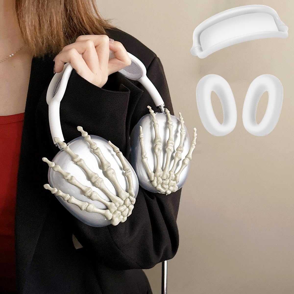 Clear Skull Case for AirPods Max Cover - 3 in 1 Cute Skeleton Hand Funny Headphones Case for AirPods Max Ear Cups Protector Cover Accessories with