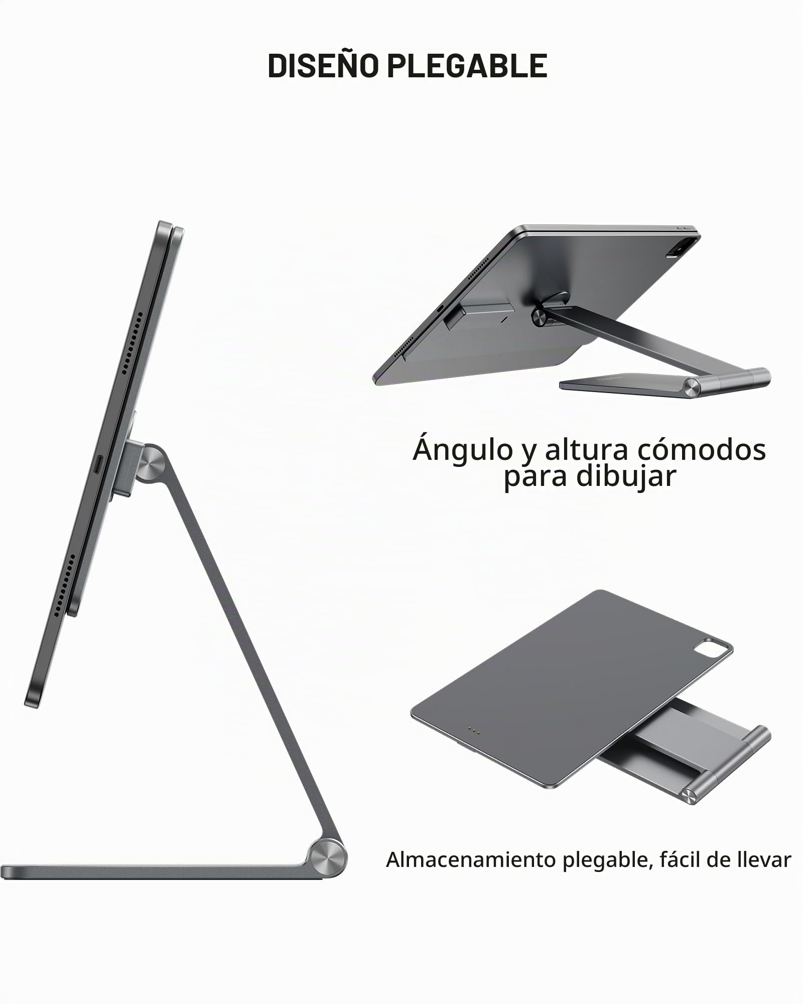 KU XIU X33 PRO MAX Soporte de Carga Inalámbrica Magnética Solo para iPad Pro 11" M4 2024, Soporte de Aluminio Plegable, Soporte Ajustable 360° para Escritorio con Cable USB-C de 1M para iPadPro 11" M4