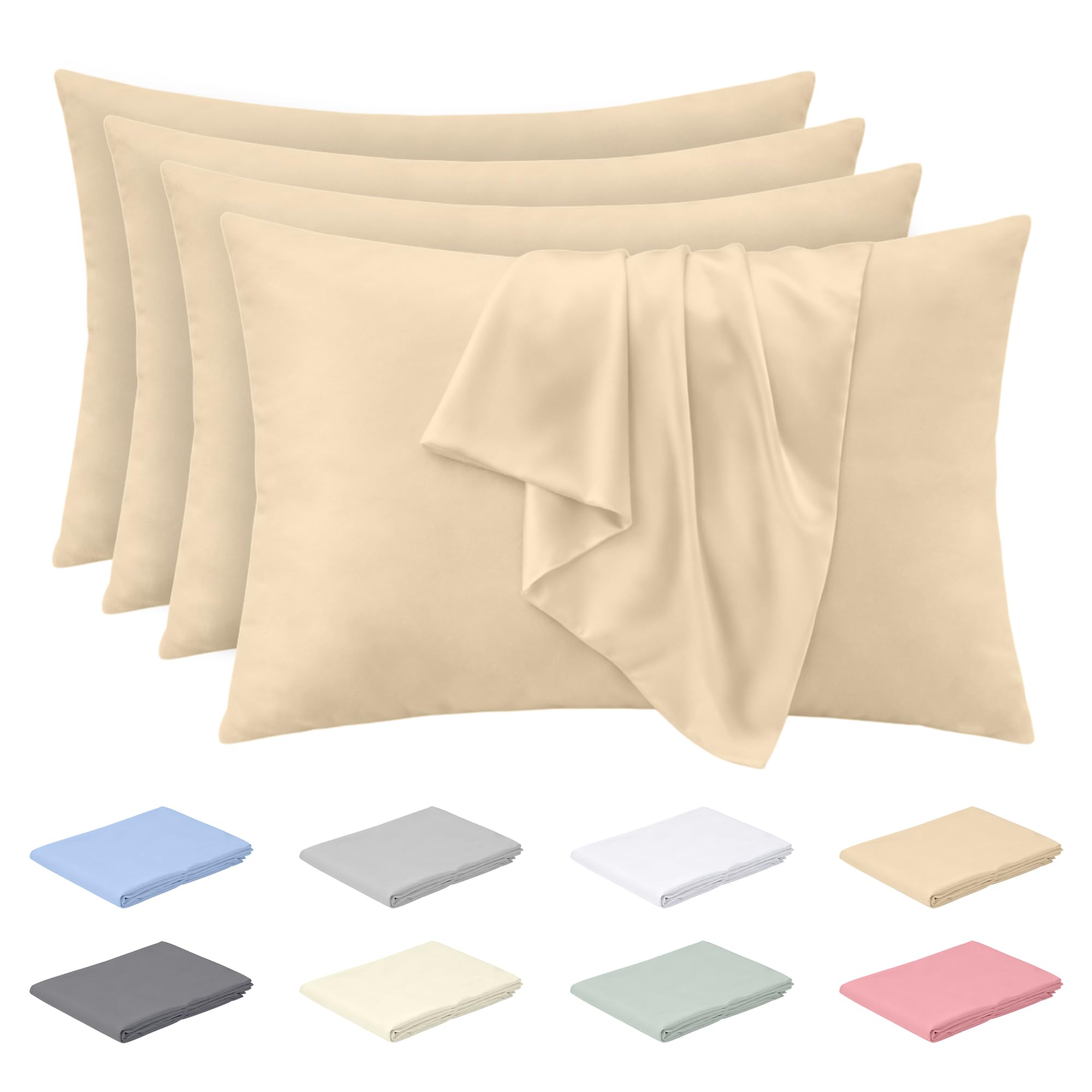 Rohi Microfibre Latte Pillowcases 4 Pack – Soft & Smooth Envelope Closure Pillow Covers – Fade Resistant & Breathable Pillows Cases – Standard Size (50x75 cm)