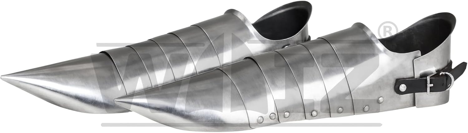 Medieval Steel Sabatons – 18 Gauge Mild Steel Knight Armor Shoes with Pointed Toe – LARP, SCA, Reenactment & Cosplay Foot Armor – Adjustable Leather Straps - Image 5