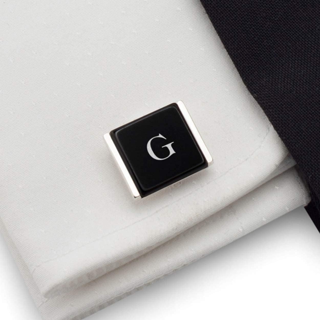 Personalized Cufflinks - One Letter Engraved Monogram cuff links - Custom cufflinks for Men - Groomsmen Wedding cuff links - Black Onyx stone