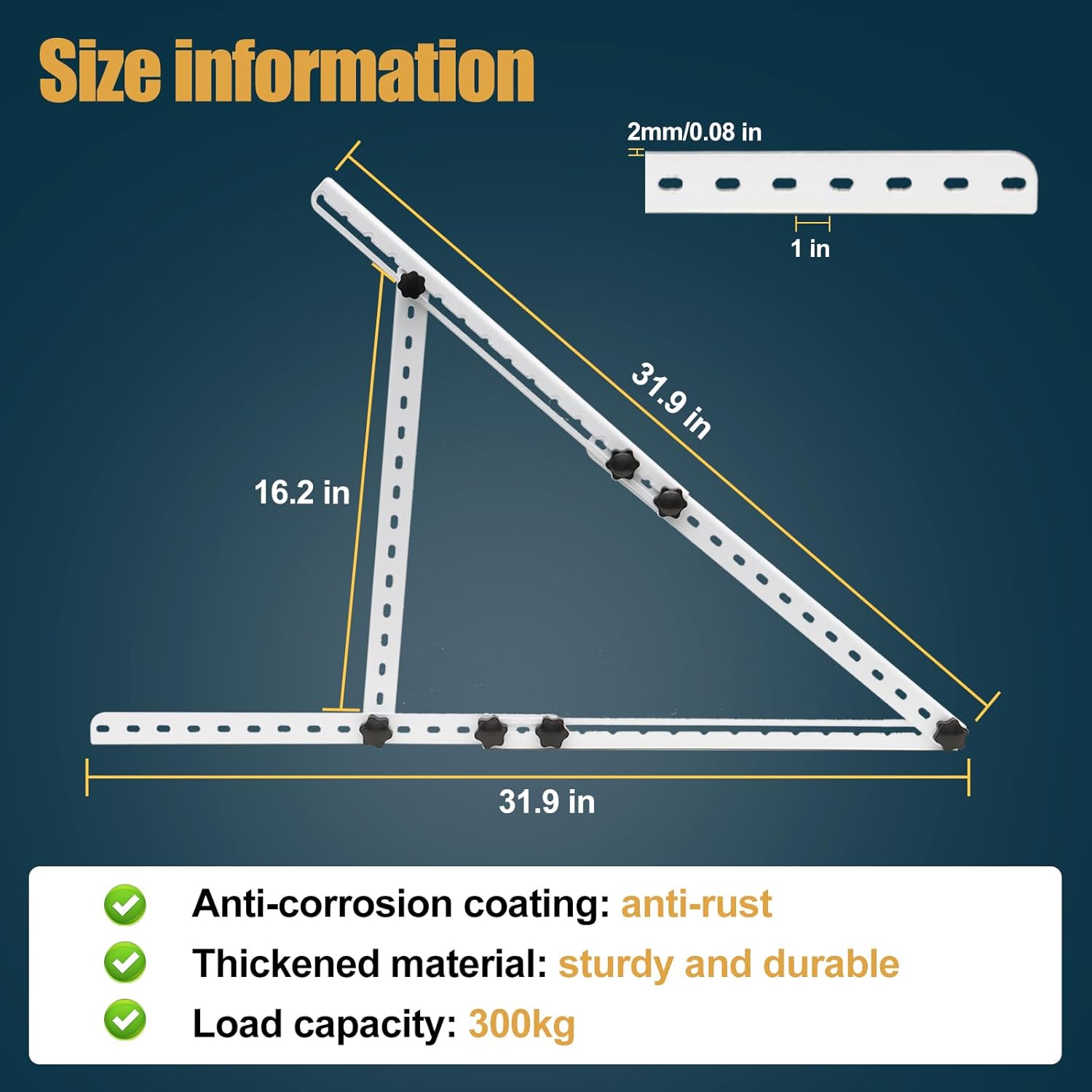 Solar Panel Mount, 32 in with Foldable Tilt Legs Adjustable Solar Panel Tilt Mount Brackets Set Installed on, Roof, Boat,Ieal for 180 200 300 400 Watt Solar Panel for Roof, White