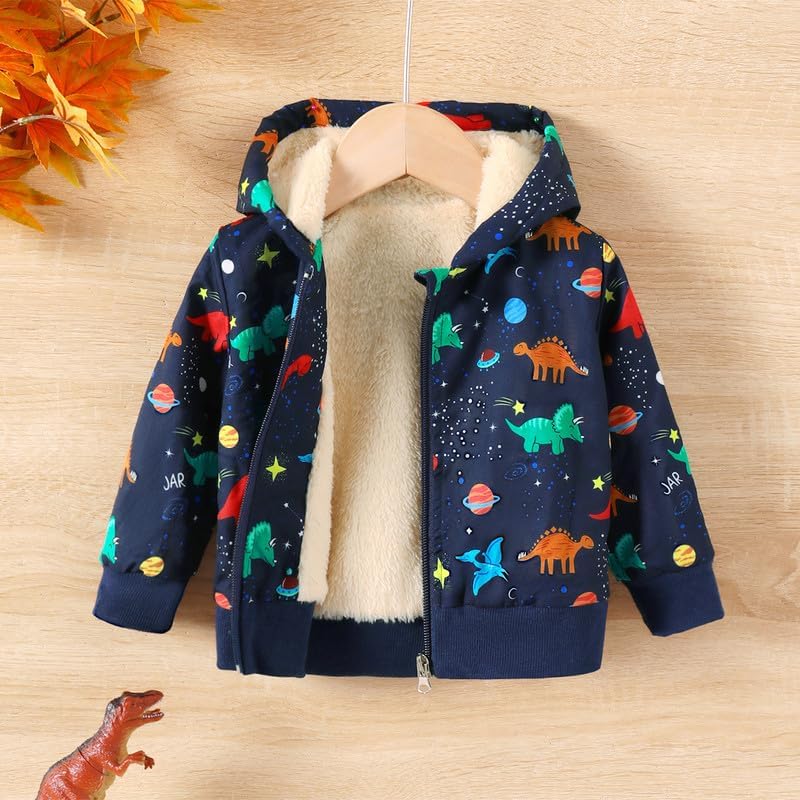 Baby Boys Fleece Jacket Cartoon Dinosaur Hooded Outerwear Toddler Fall Winter Warm Clothes - Image 3