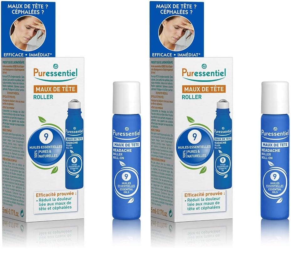 Puressentiel Roller Anti-Dolor de Cabeza con 9 Aceites Esenciales Pack de 2