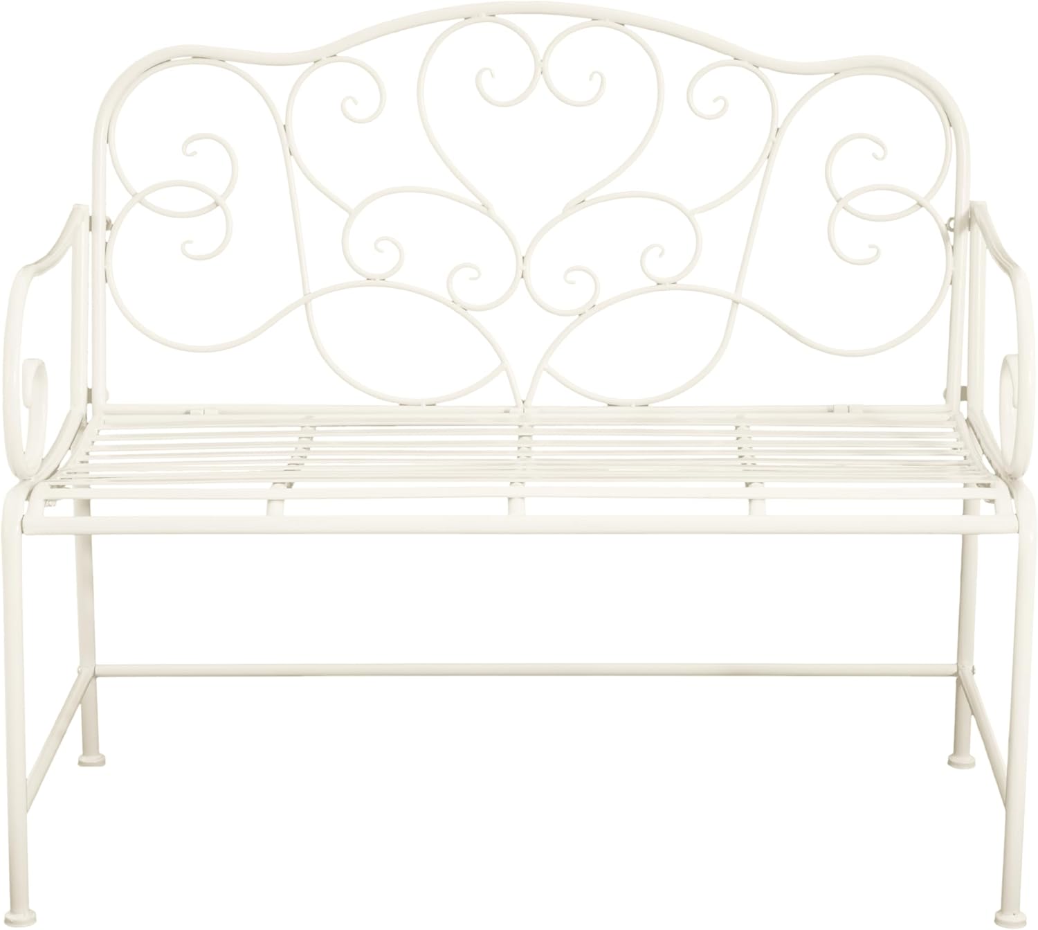 roomfitters Vintage Metal Garden Bench, Elegant Scrollwork Design, Weather-Resistant Outdoor Loveseat, Antique White