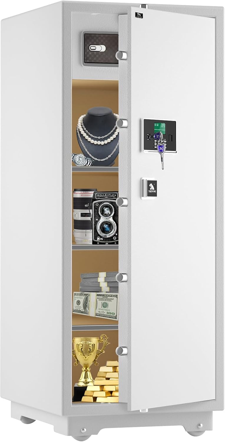 Extra Large Safe - TIGERKING 17.6 Cubic Feet Big Safes Box with Double Safety Key Lock & Separate Lock Box. Heavy Duty Large Home Safe wth 3 Removable Shelves, Perfect for Home, Hotel, Office, Garage White 17.6Cubic