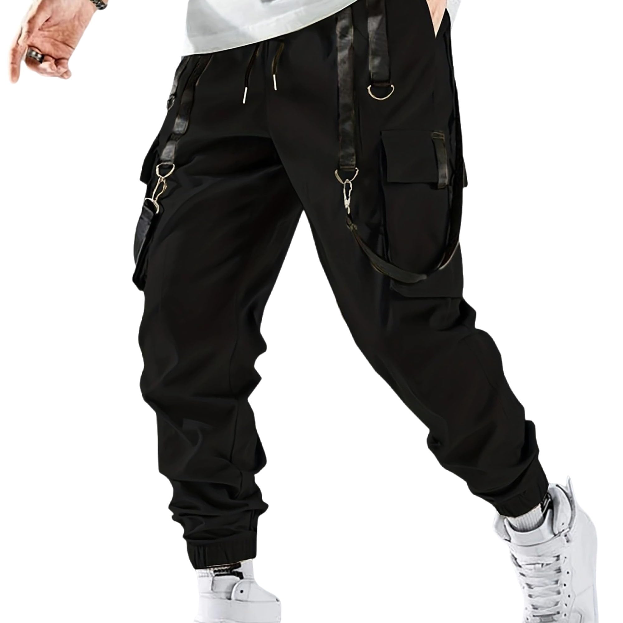 HaiZi XiHuan Men's Jogger Pants Punk Cargo Baggy Techwear Hip Hop Harem Streetwear Tactical Track Pants