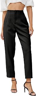 Women's High Waisted Business Trousers Straight Leg Pleated Office Slack...