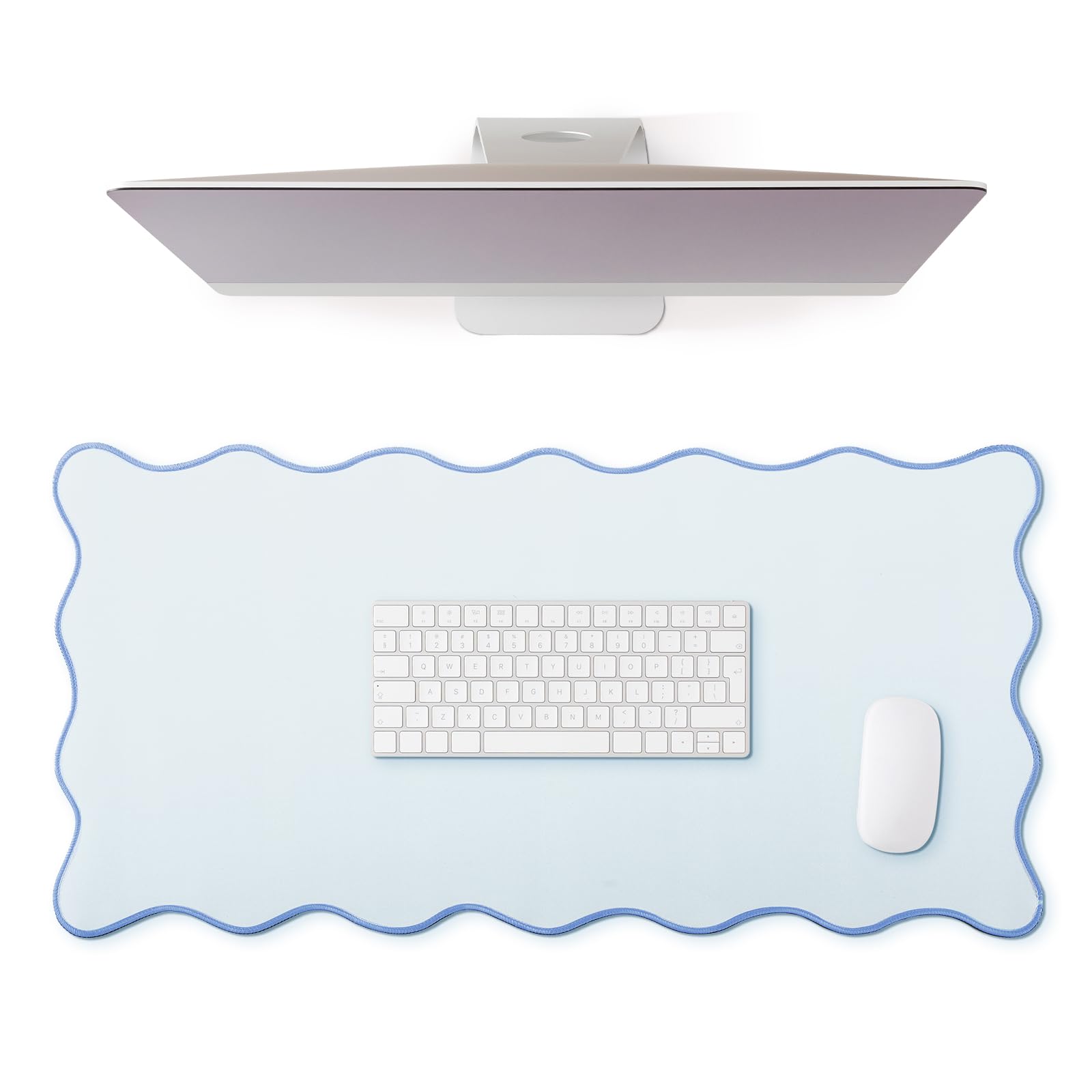 Hahafelt Scalloped Desk Mat Large Scalloped Piping Cute Desk Mat Aesthetic Preppy Table Pad Large Nonslip Pad with Edge Stitching Waterproof Gaming(Blue,23.62 x 13.78 Inches) — image 1