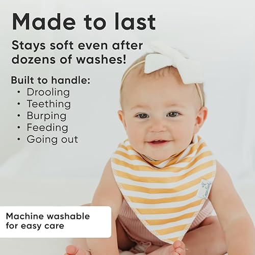 Miniatura 219 de Copper Pearl Paquete de 4 baberos de algodón suave para babeo y dentición, baberos absorbentes para bebés niñas y niños, ajustables para adaptarse a