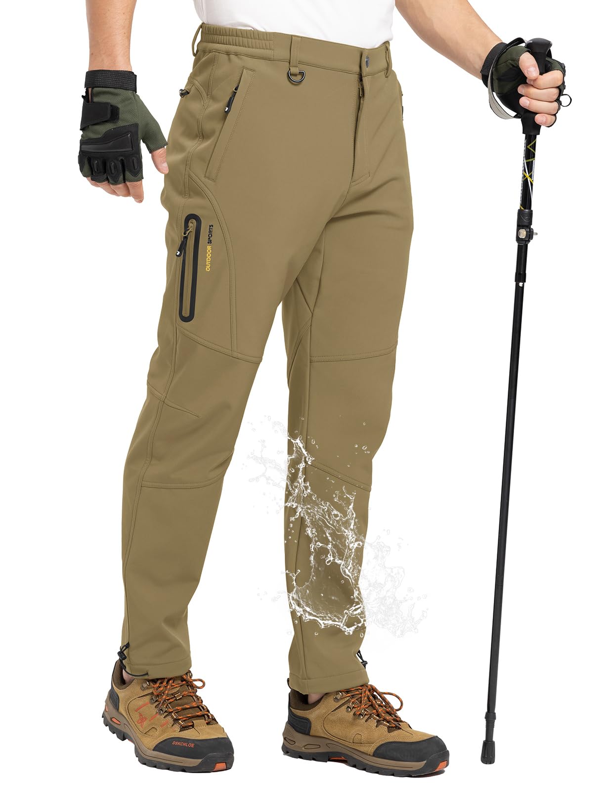 TBMPOY Men's Snow Pants Fleece Lined Hiking Winter Waterproof Softshell Ski Outdoor Insulated Climbing Pants Zipper Pockets