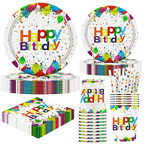 infolody Pappteller Kindergeburtstag, 120Stück Partygeschirr Set mit Teller Servietten Strohhalme Becher Party Dekoration Tischdeko für Mädchen Geburtstag Babyparty Babyshower Cover