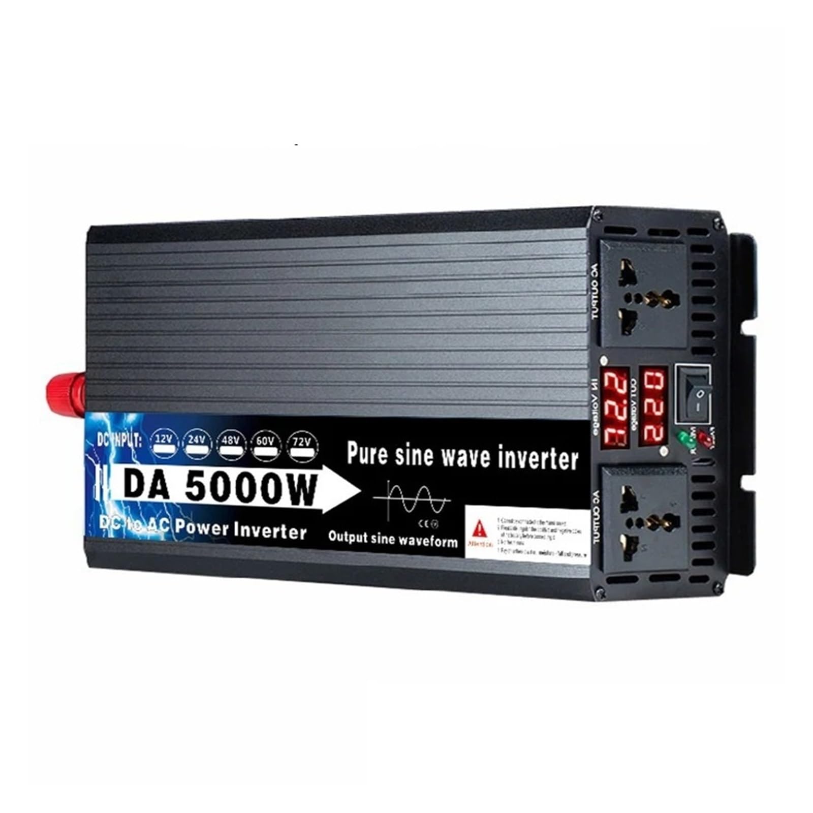 Inversores Solares Coche 5000 W con Doble Pantalla Digital Onda Sinusoidal Pura 12 V CC 24 V 48 V 60 V 72 V CA A 110 V 220 V CA(12V,220V-230V(50HZ),Europe)