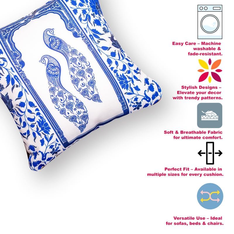 Image of Decorative Satin Sofa Cushion Covers Set of 5, 16 x 16 Inches, Multicolor Floral Printed Pillow Covers for Living Room, Bedroom, Couch & Sofa, Soft Glossy Fabric, Zipper Closure