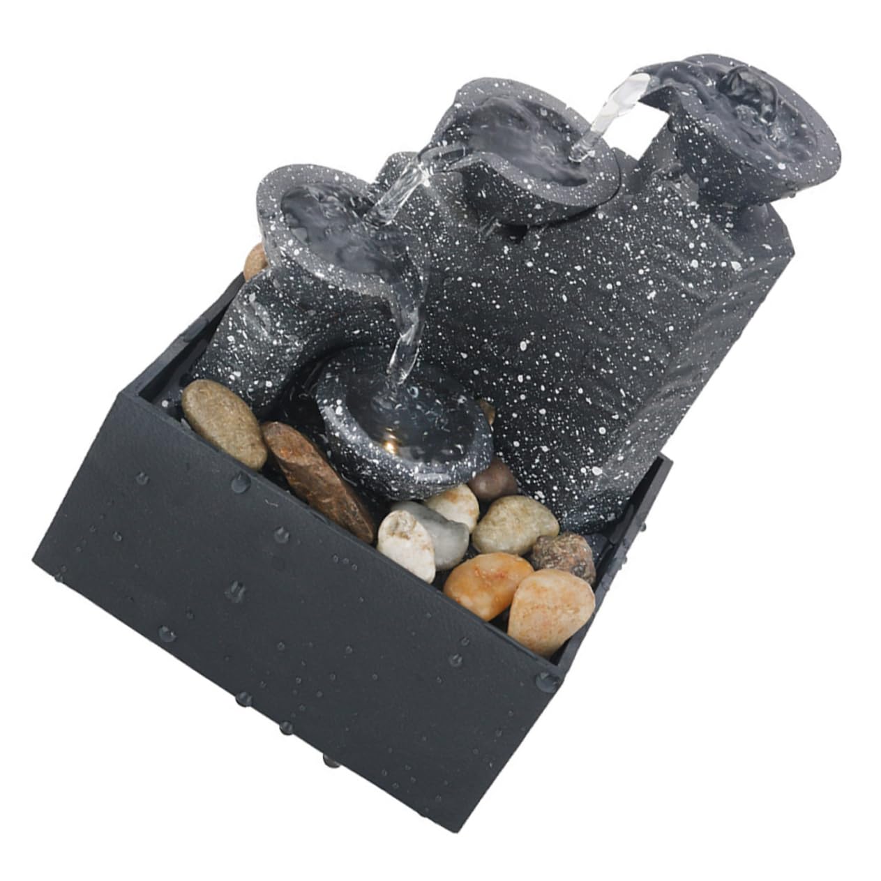 Fuente Decorativa de Agua Artificial Pequeña, Adorno de Cascada ABS Negro
