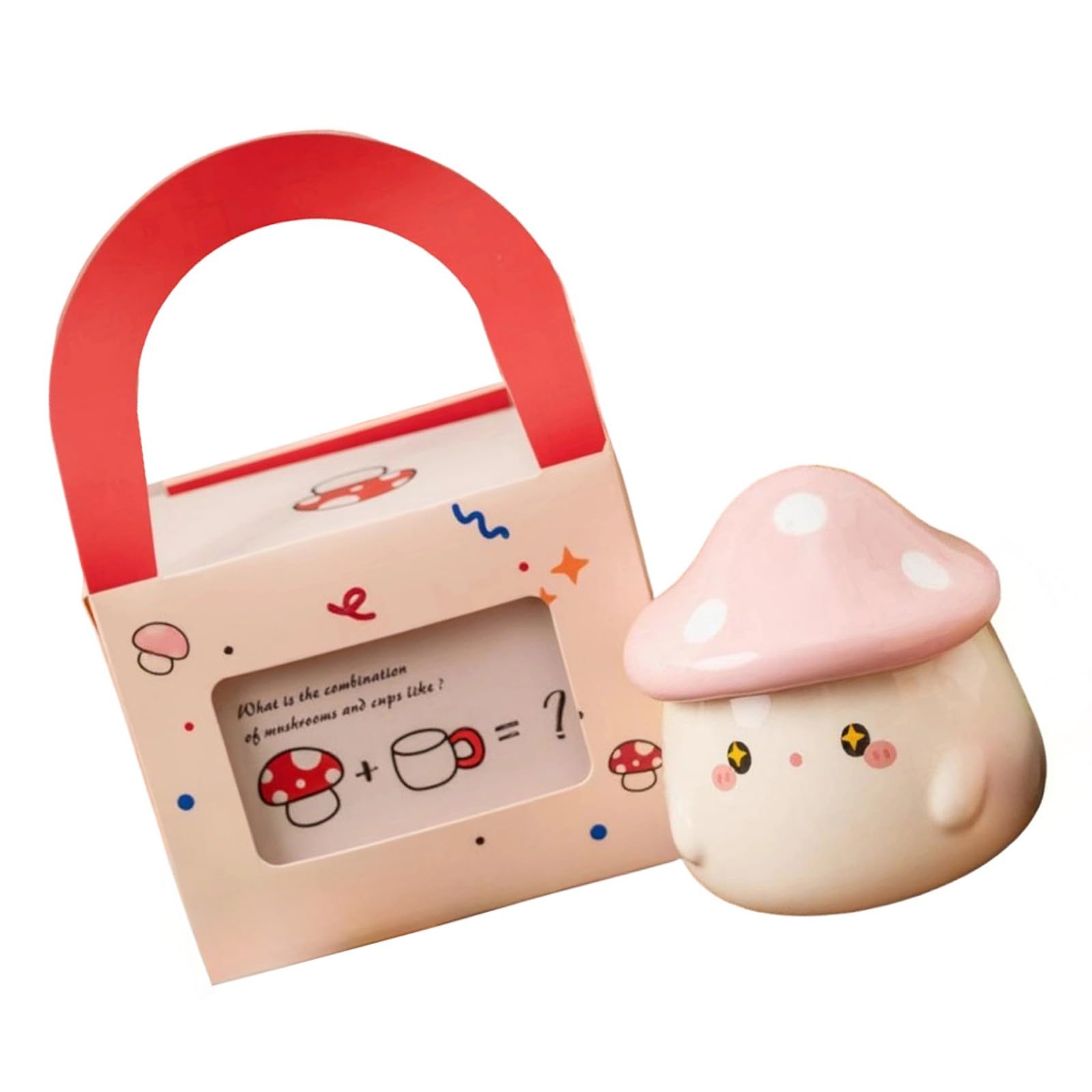 Lerpwige Portable Ceramic Coffee Mug with Mushroom Lid Travel Cup for Women Mushroom Mug