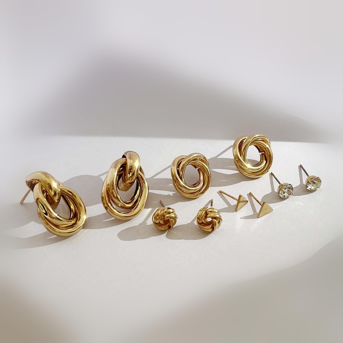 5 Pairs Chunky Statement Earrings for Women 14K Gold Plated Twisted Geometric Hypoallergenic Lightweight Jewelry Gift Set - Image 7