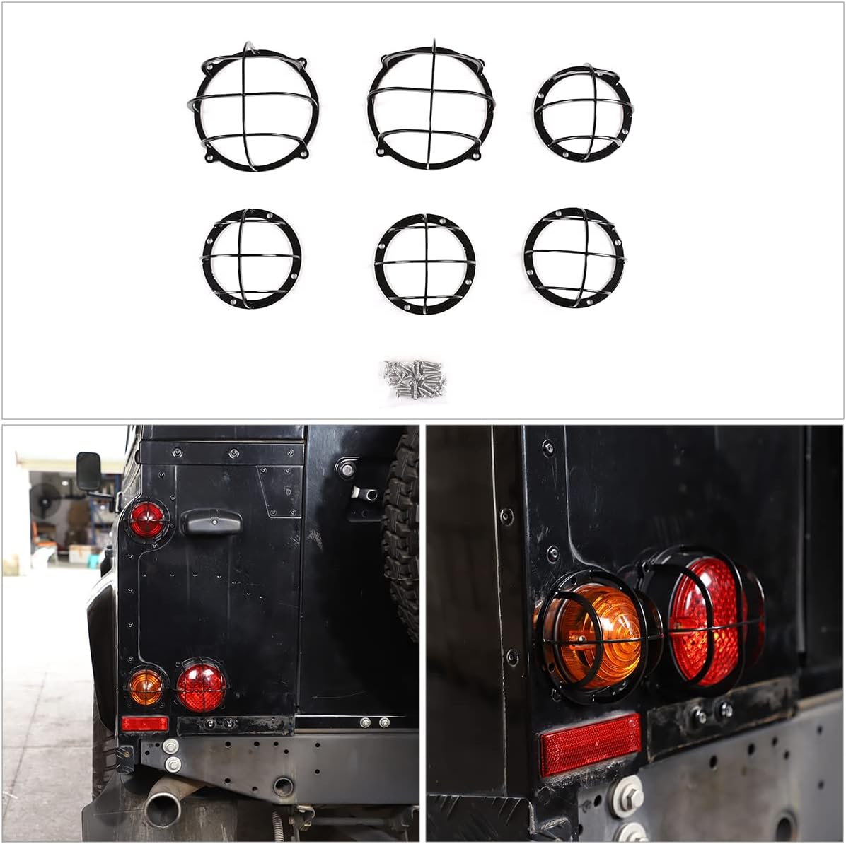 Headlight Lens Cover Fits for Land Rover Defender 90 110 2004-2019 Front Bumper Driving Fog Lights DRL Lamps Accessories (Tail Light Protective net Cover, Black)