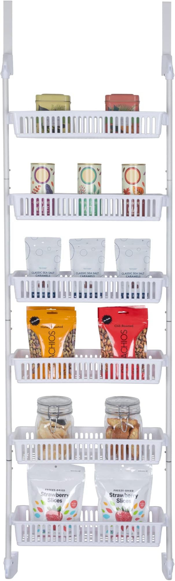Smart DesignOver-The-Door Organizer for Storage – Perfect for Pantry Organization, Bedroom, Bathroom Storage, Playroom, or Kitchen - Adjustable Steel Frame with 6 Baskets & Wall Mount – White