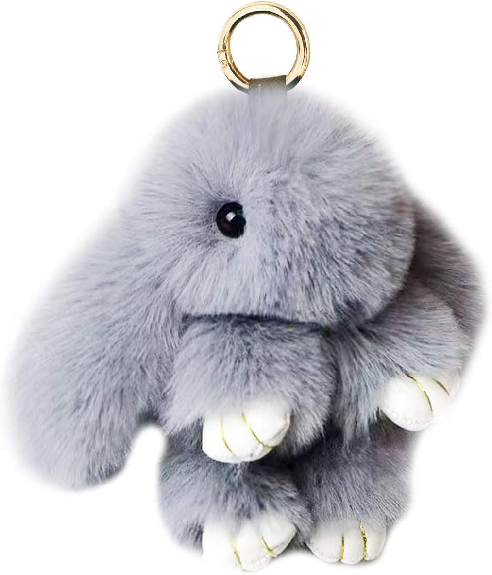 Bunny Keychain Soft Fluffy Rabbit Keychain Cute Colorful Rabbit Fur Pom Pom Key Rings for Women Pendant Accessories