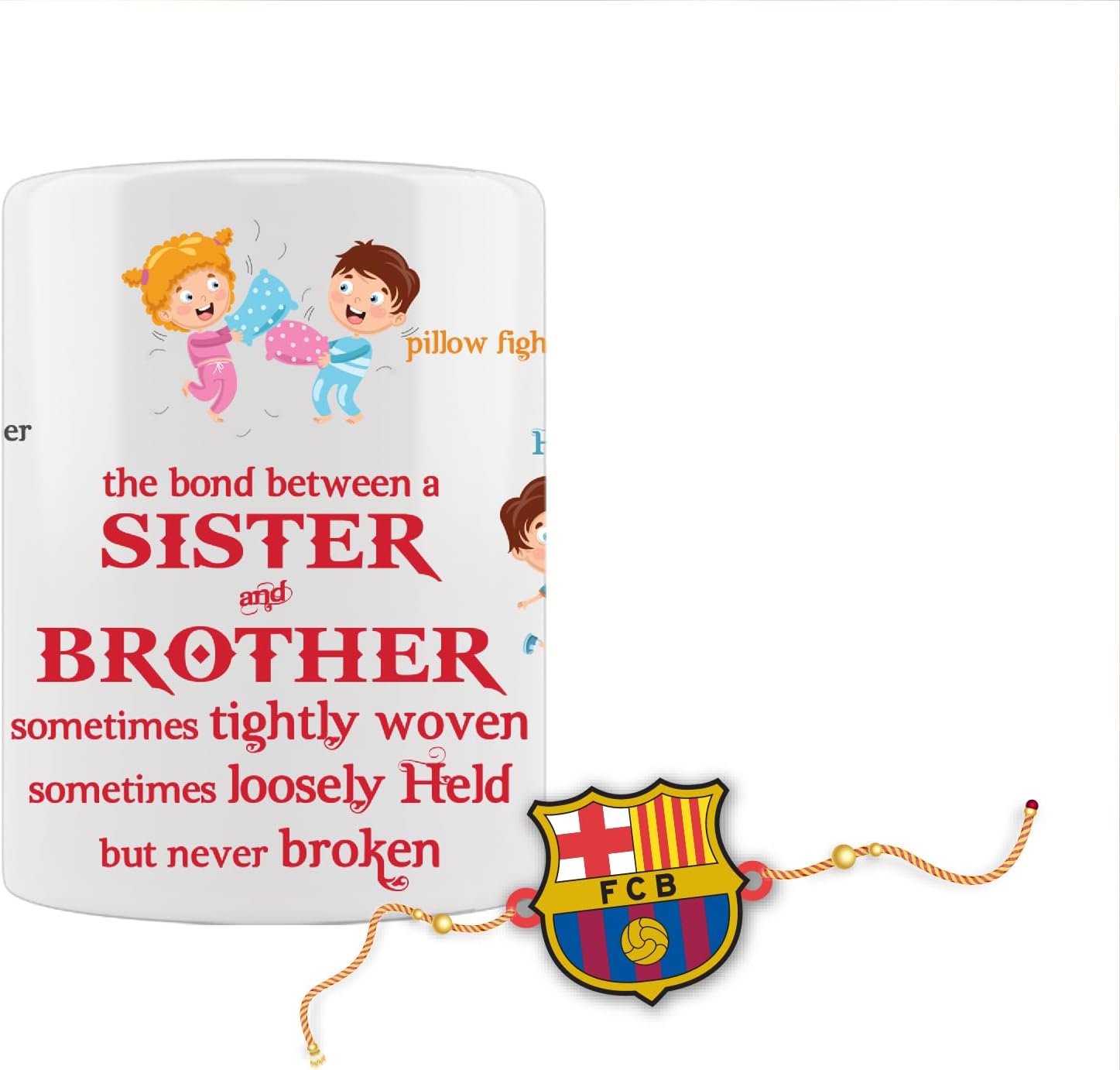 Rakhi Combo Set for Brother | Barcelona FCB Wooden Rakhi with Brother Sister Bond Coffee Mug | Combo for Bhai/Bhaiya/Bro| with Raksha Bandhan Greetings | Kumkum/Roli