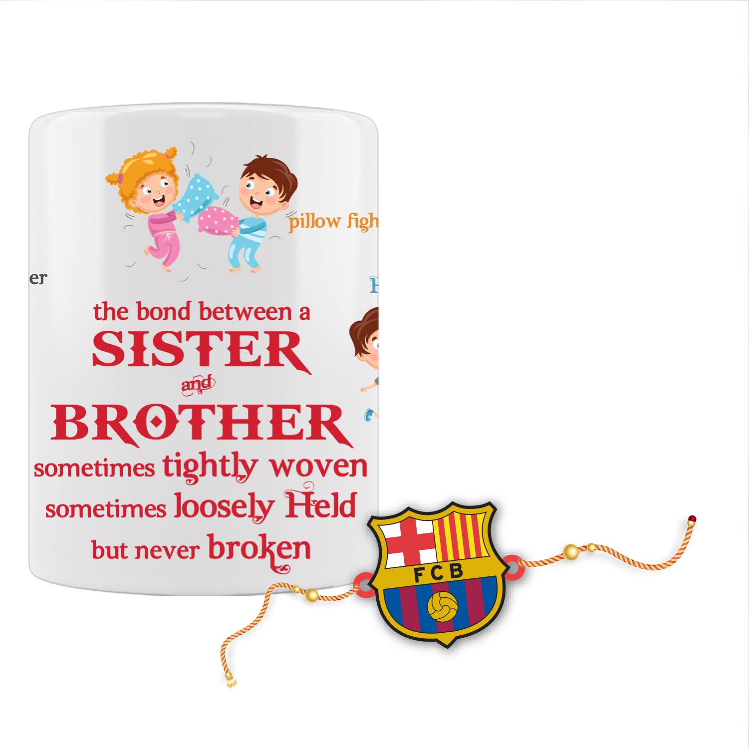Bhai PleaseRakhi Combo Set for Brother | Barcelona FCB Wooden Rakhi with Brother Sister Bond Coffee Mug | Combo for Bhai/Bhaiya/Bro| with Raksha Bandhan Greetings | Kumkum/Roli