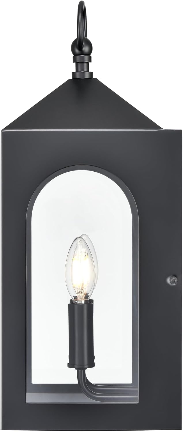 ML Lighting | Bratton Collection | 7802-PBK | 2 Light Outdoor Wall Sconce in Powder Coated Black Finish with Clear Glass Shade | Perfect for Walkways, Porches, Backyards, Patios, and Driveways