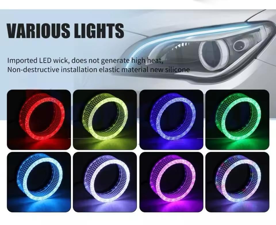 Image of AutoBizarre 2Pcs 3 Inch LED Angel Eyes Halo Ring Headlight Shrouds Cover Mask 5D Crystal RGB DRL Lights with Mobile Application Control for All Cars, Vans, SUVs, etc (Round)