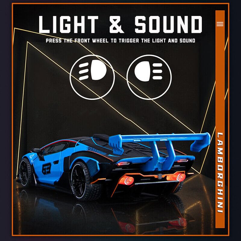 Image of DEOXY 1:24 Scale Lamborghini Essenza SCV12 Model Car Diecast Toy Cars Kids Toys with Sound and Light Door Can Be Opened Toy Vehicle for Kids Gift (Blue)