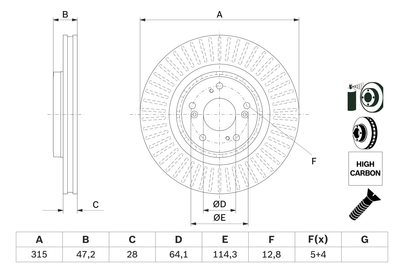 BOSCH 0 986 479 F12, 2 szt Tarcze Hamulcowe przód 315mm