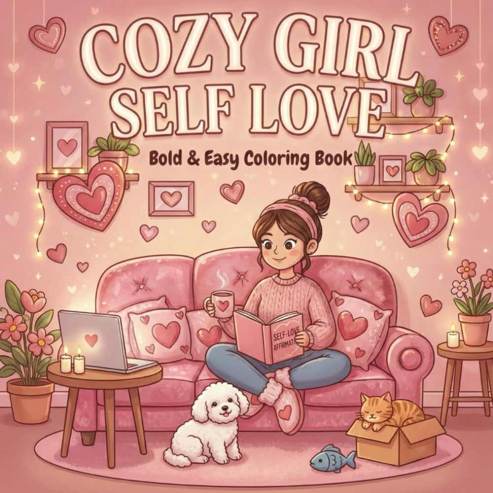 Cozy Girl Self Love Bold & Easy Coloring Book: For Girls