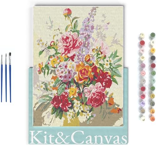 Miniatura 1 de Kit de pintura de flores por números para adultos, pintura acrílica fácil por números con pinceles, kit de manualidades para principiantes,