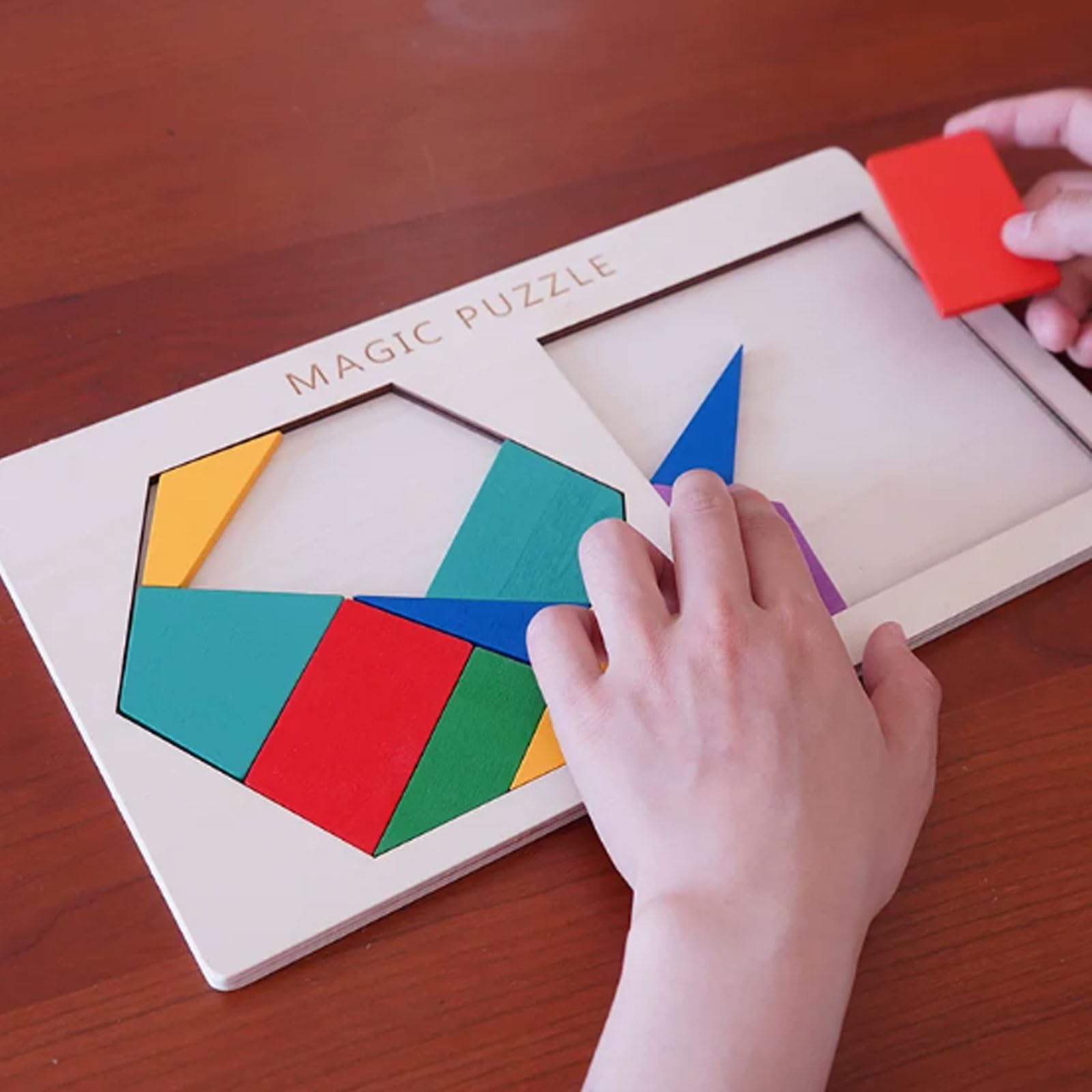 Puzzle Rompicapo in Legno Montessori a Esagono e Quadrato | Gioco di logica geometrica Tangram di alta difficoltà, giocattolo educativo in legno intelligente