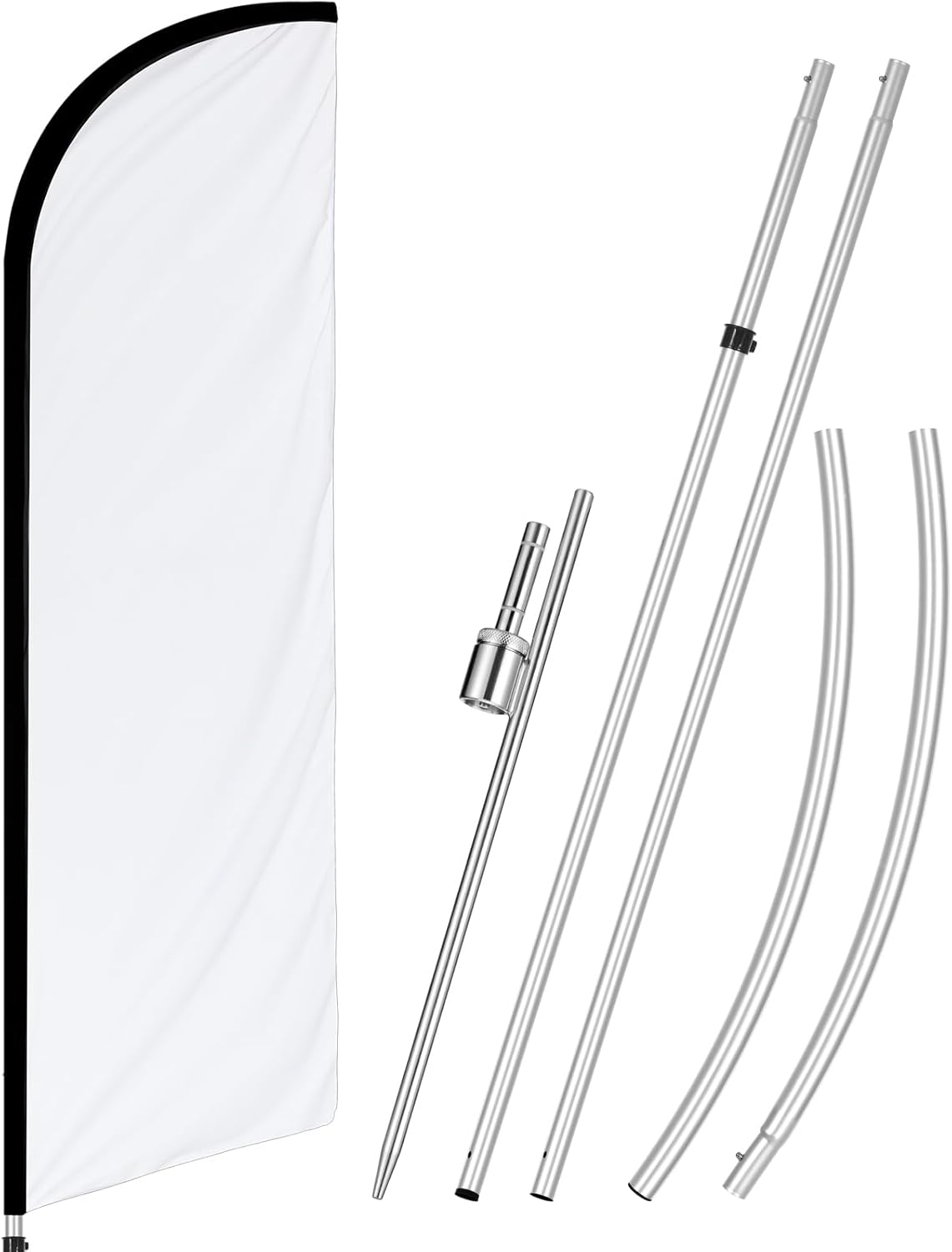 Swooper Feather Flag Kit - 12 x 2.5 FT Custom Feather Banners with Telescopic Flagpole and Ground Stake for Business Signs (White)