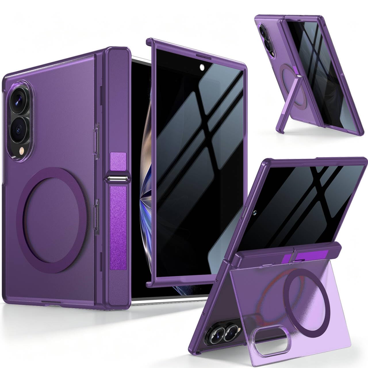 WRJ Custodia per Samsung Galaxy Z Fold 8 con pellicola protettiva per lo schermo privacy e cavalletto pieghevole, adatta per Magsafe, protezione per cerniere, protezione dalle cadute di grado militare