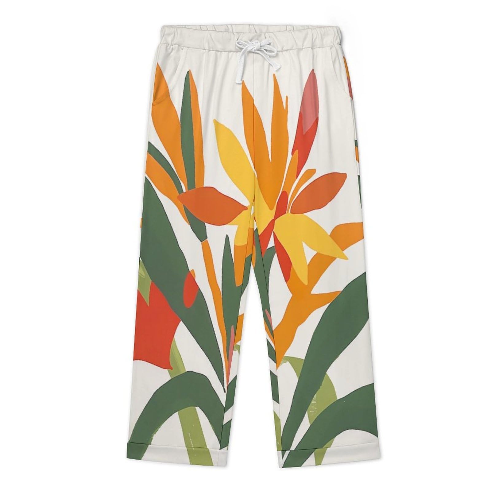 OLEETS Completo Pigiama da Uomo - Fiori D'Arancio Pigiama Invernale Pantaloni Top Caldo Autunnale Traspirante Morbido 2 Pezzi Casual Ampio