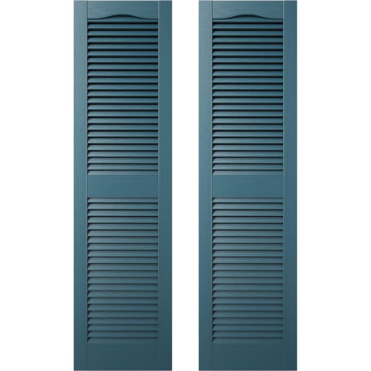 builders edge 12 in. w x 61 in. h, custom cathedral top center mullion, open louver shutters, includes matching installation spikes (per pair), 166 - midnight blue