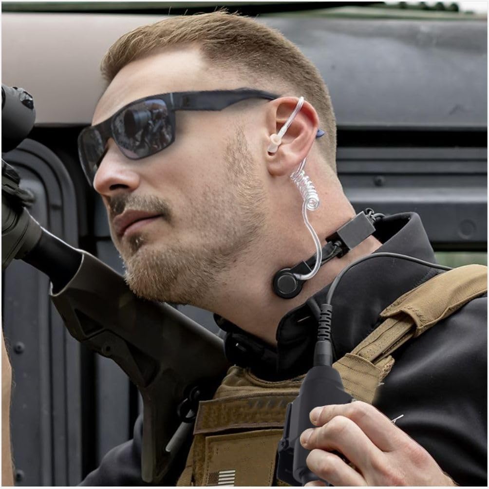 Throat Mic Headset Earpiece with U94 Tactical PTT - Outdoor Walkie Talkies 2 Way Radio Aux Audio Adapter Compatible with Kenwood Baofeng Wouxun Puxing, 63" L, 1 Pcs