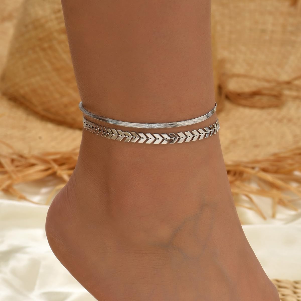 Ankle Bracelets for Women Stainless Steel Gold Anklets for Women Waterproof Silver Anklet Bracelet Summer Beach Jewelry Plus Size Anklets for Big Ankles Foot Jewelry Dainty Starfish Sea Shell Moon Star Heart Anklet