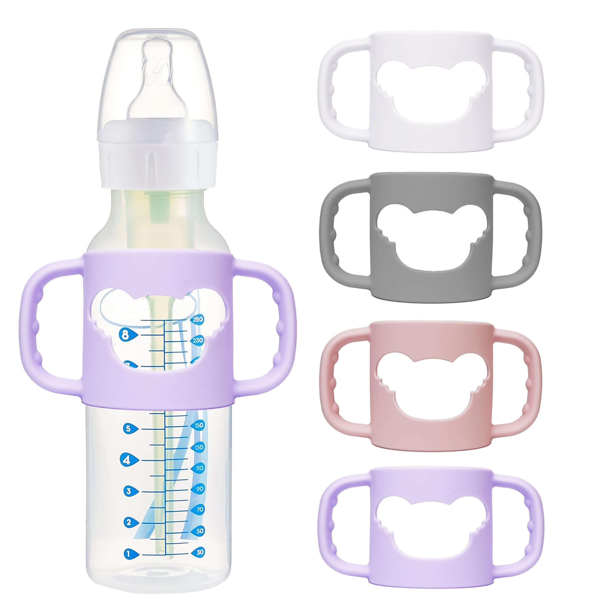 Ami.Todfo 4 Pack Silicone Baby Bottle Handles for Dr. Brown's Narrow & Wide Baby Bottles Hoder, Easy Grip Self-Feeding Universal Bottle Handle,
