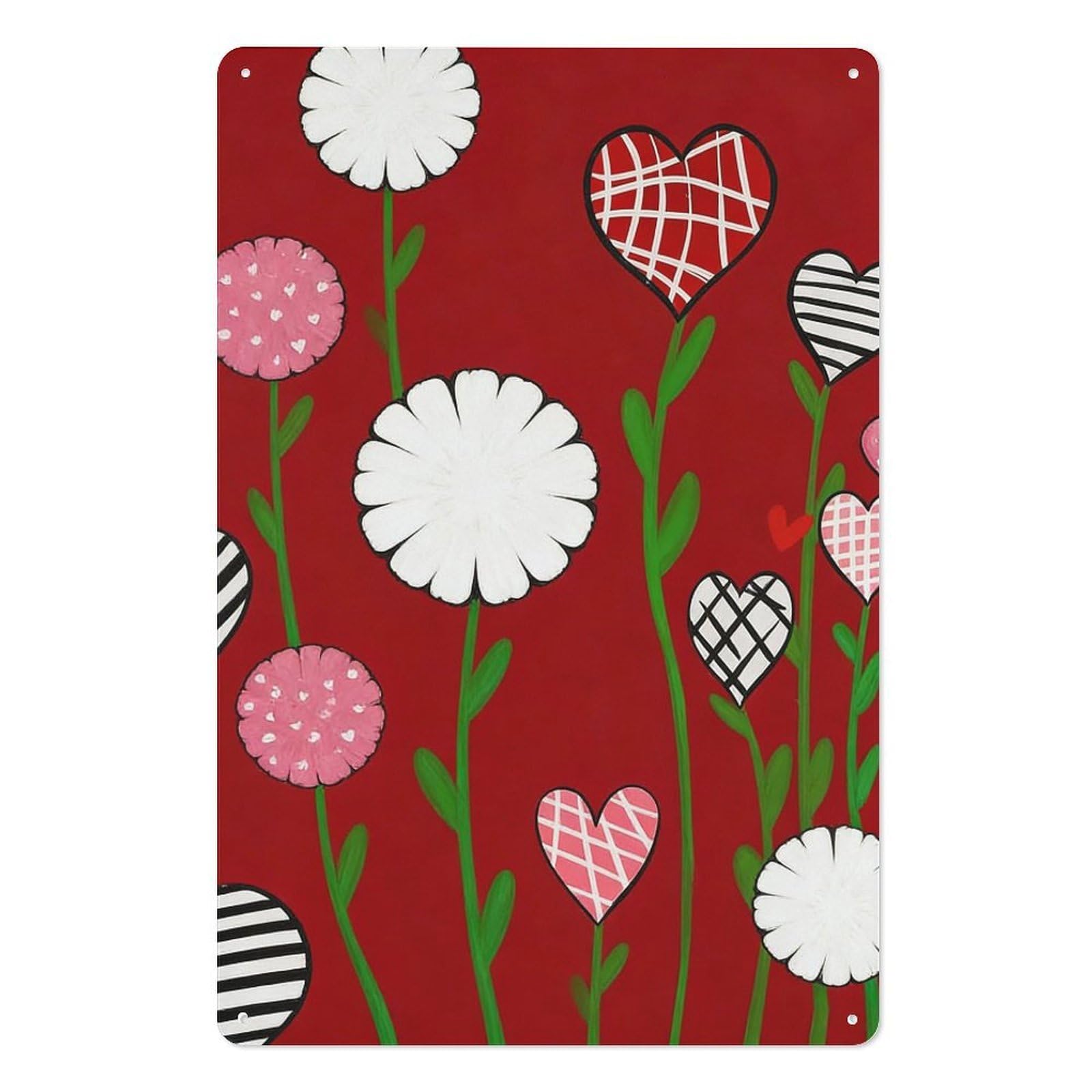 peiyeety Blooming Love Heart Metal Tin Sign 8x12 Inch – Warm Romantic Wall Decor for Valentine's Day, Playful Floral Affection Display