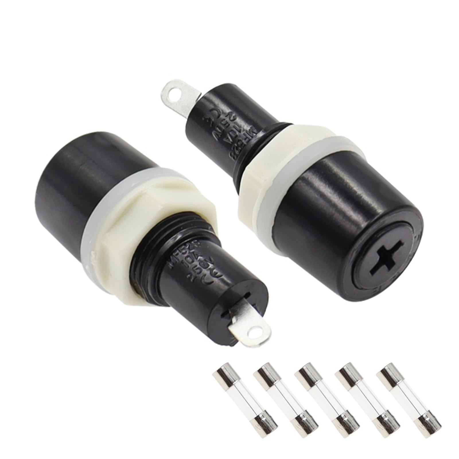 5 * 20mm Sicherungshalter Drehmutter MF-528 Schwarz Flachrohrtyp Kreuzschlitz Schraubverschluss 10A 250V 50St(0.2A)