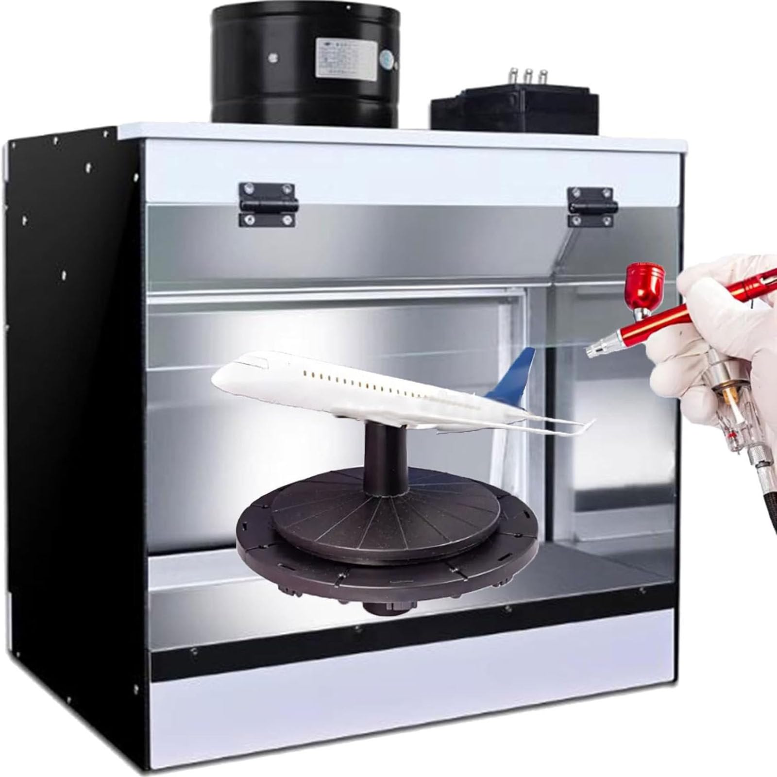 JozyJul Water Curtain Spray Booth, Model Paint Booth with Exhaust Fans, Benchtop Airbrush Spray Booth with LED Lighting & Removable Water Tank, for Painting Model DIY Craft 58 * 50 * 40cm