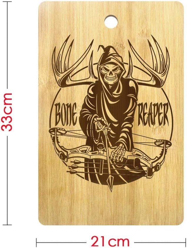 The Geeky Days Halloween Bone Reaper Skull Personalized Bamboo Cutting Board Grim Reaper Skeleton Bone Hunting Crossbow Butcher Hunting Wood Chopping Board Kitchen Decor