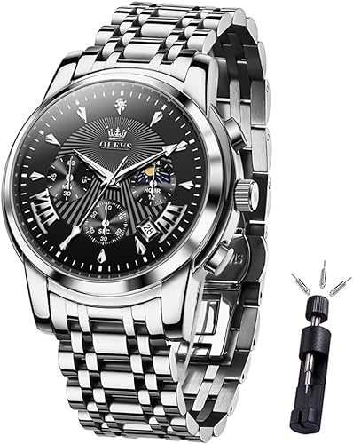 OLEVS Reloj de lujo para hombre, resistente al agua, luminoso, fácil de leer, cronógrafo, dorado, blanco, diario, negro, con calendario, reloj de