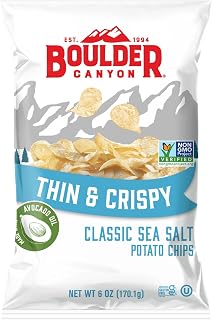 Boulder Canyon Thin & Crispy Classic Sea Salt Potato Chips - Avocado Oil Kettle-Cooked, 6oz Authentic Crunch